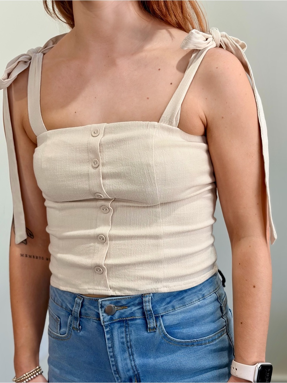 Tie-Shoulder Button-Front Camisole in Cream